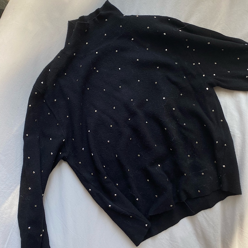 Jeweled mock neck cropped sweater